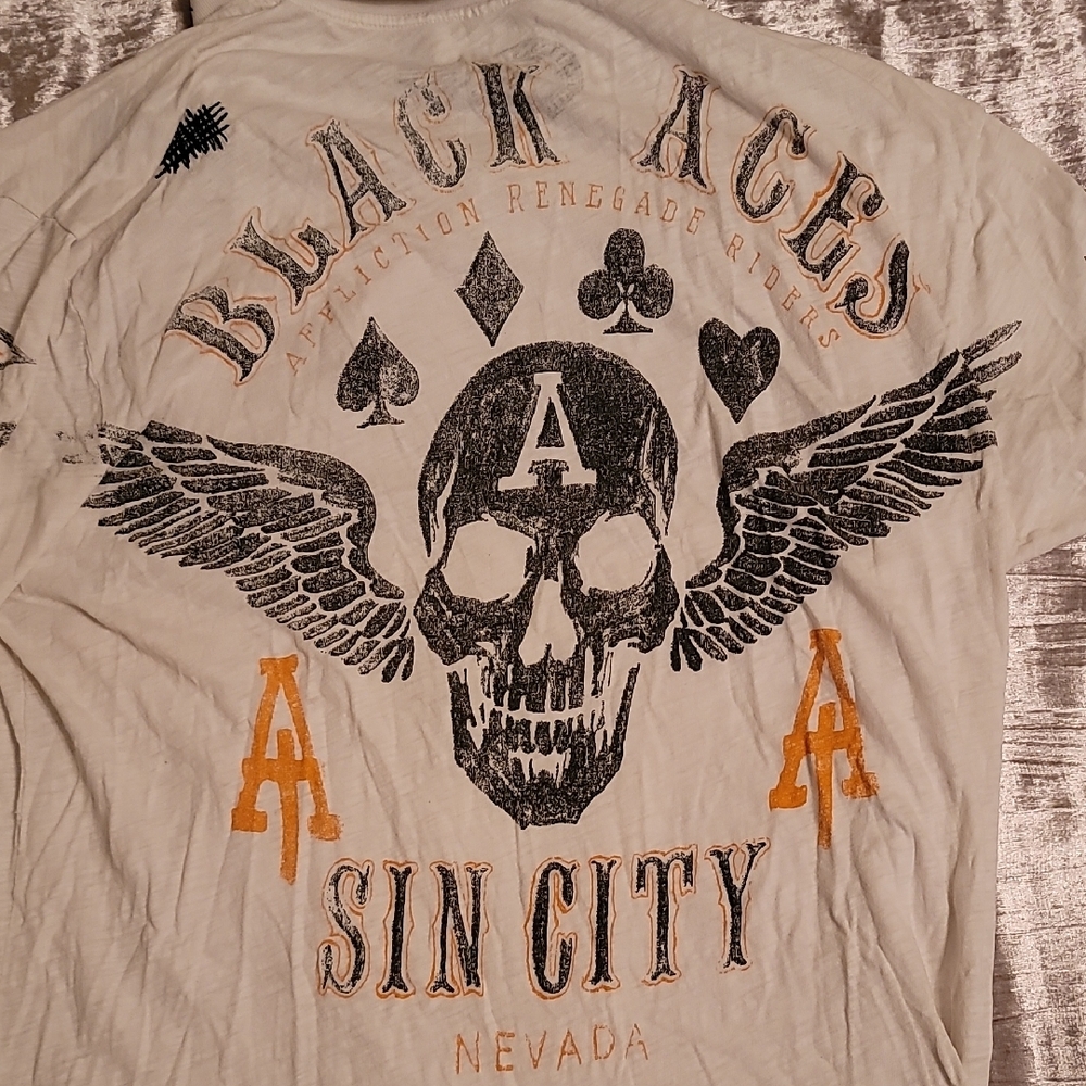 (Rare) Affliction Men's L Polo Off White Renegade Riders Las Vegas Black Aces